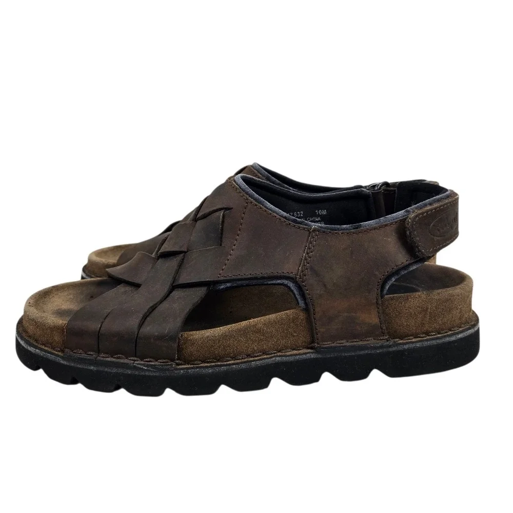 Rockport Mens 10 Crossband Brown Leather Sandals Fisherman MZ632 Open Toe Adjust